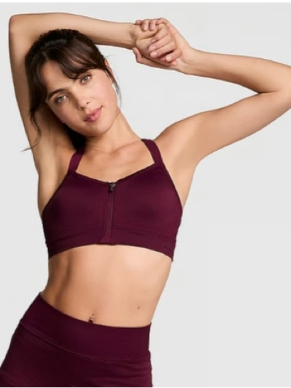 NWT Victoria Secret PINK Front-Zip Athletic Sports Bra in Plum
